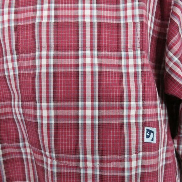Salty Red Gray Plaid Shirt Mens Large  LS Button Cotton Blend - Picture 4 of 11